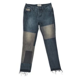 Free People Patchwork Colorblock‎ Jeans 28 Raw Hem Cropped Boho Festival Denim